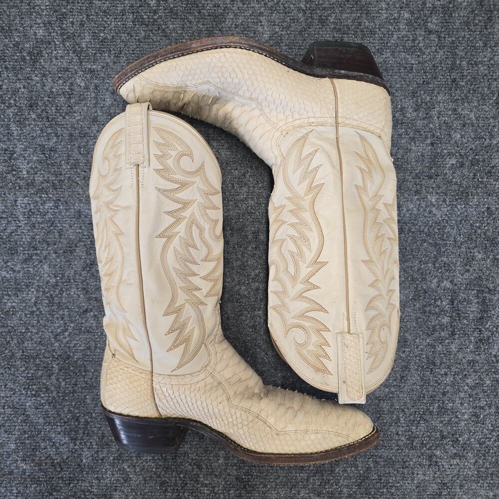 Vtg Dan Post Manning White Python Snakeskin Cowboy Boots Mens 9.5 D USA 1989 - Picture 2 of 12
